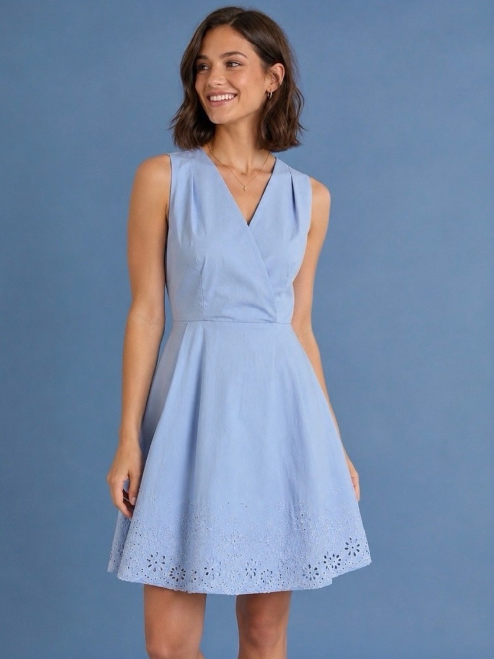 Calypso St. Barth Blue Eyelet Fit & Flare Dress Size L NWOT